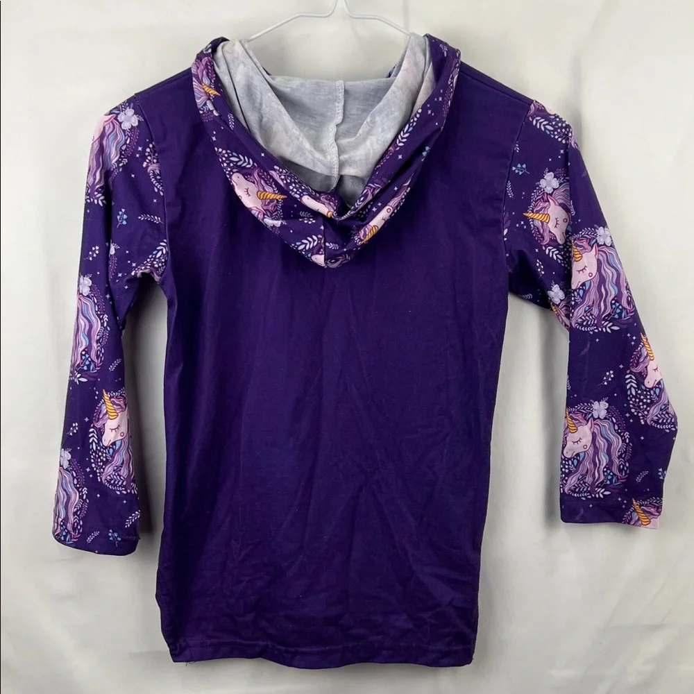 Sunshine Swing - Girl’s Hooded Top - Size 6 Purple Unicorn - Kangaroo Pocket - Picture 6 of 10